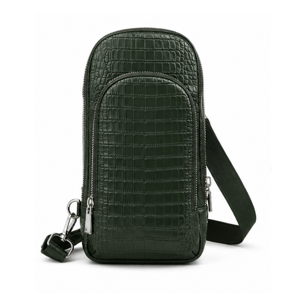 [VK-117] Premium Green Leather Look Crocodile-Textured Crossbody Sling Bag for Men & Women