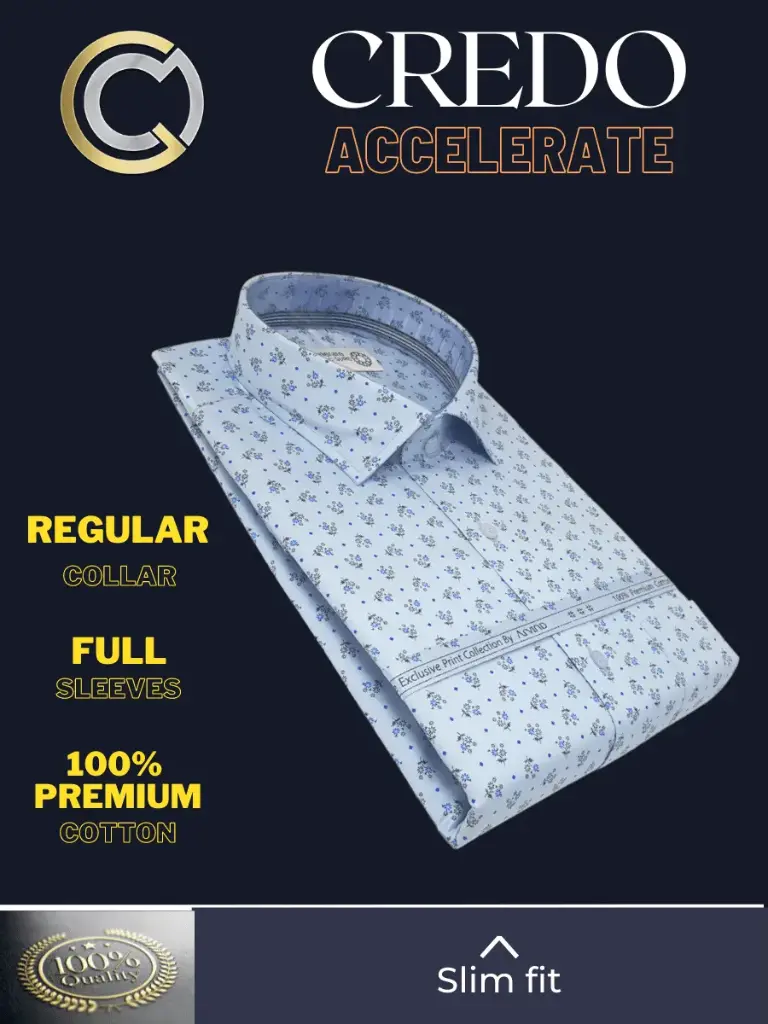 Arvind Fabric Sky Blue Printed Formal Shirt(45) (42)