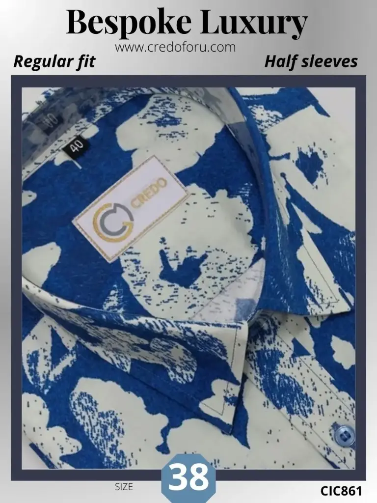 Blue Floral Printed Casual Shirt(861)