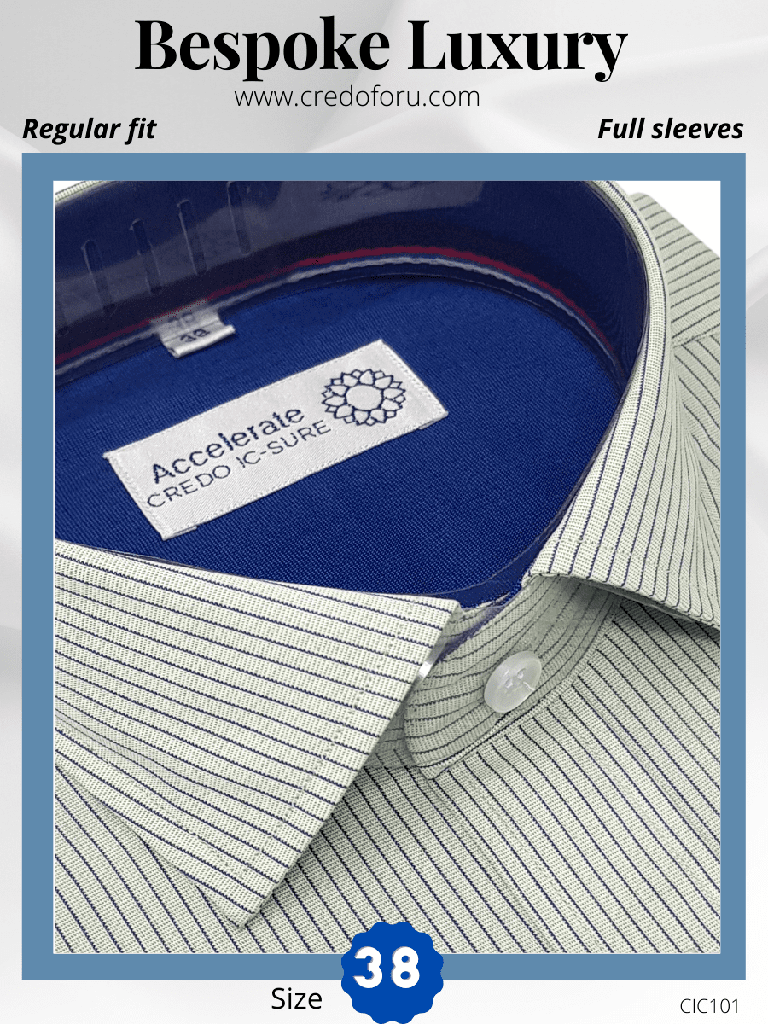 [raymond-blue-green-stripe-formal-shirt-38] Raymond Fabric Blue & Green Stripe Formal Shirt