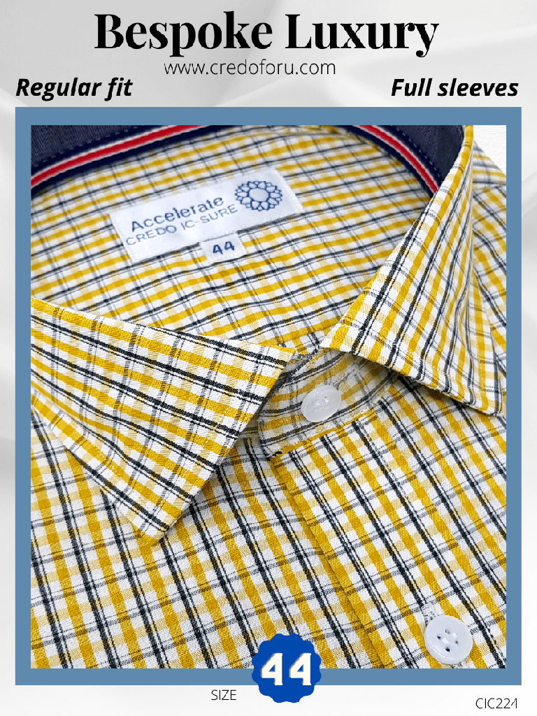 [arvind-fabric-yellow-check-formal-shirt-44] Arvind Fabric Yellow Check Formal Shirt