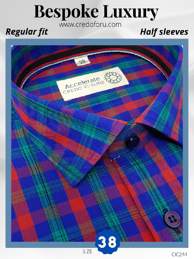 [multicolor-check-blue-formal-shirt-38] Multicolor Check Blue Formal Shirt