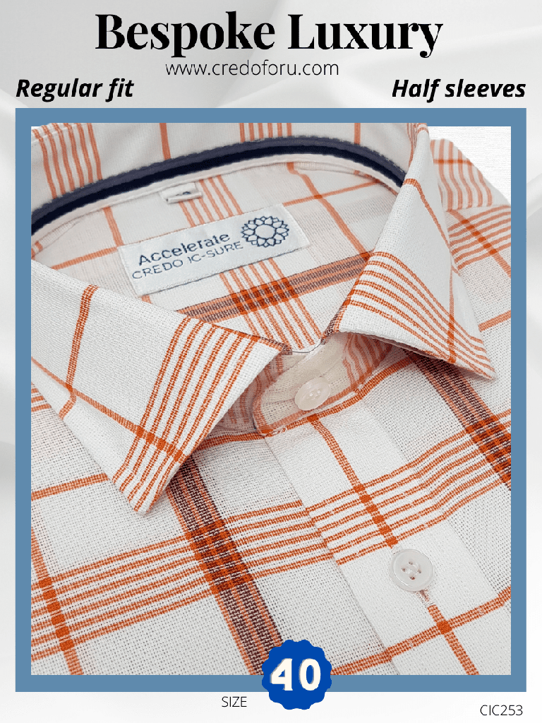 Orange and White Check Formal shirt